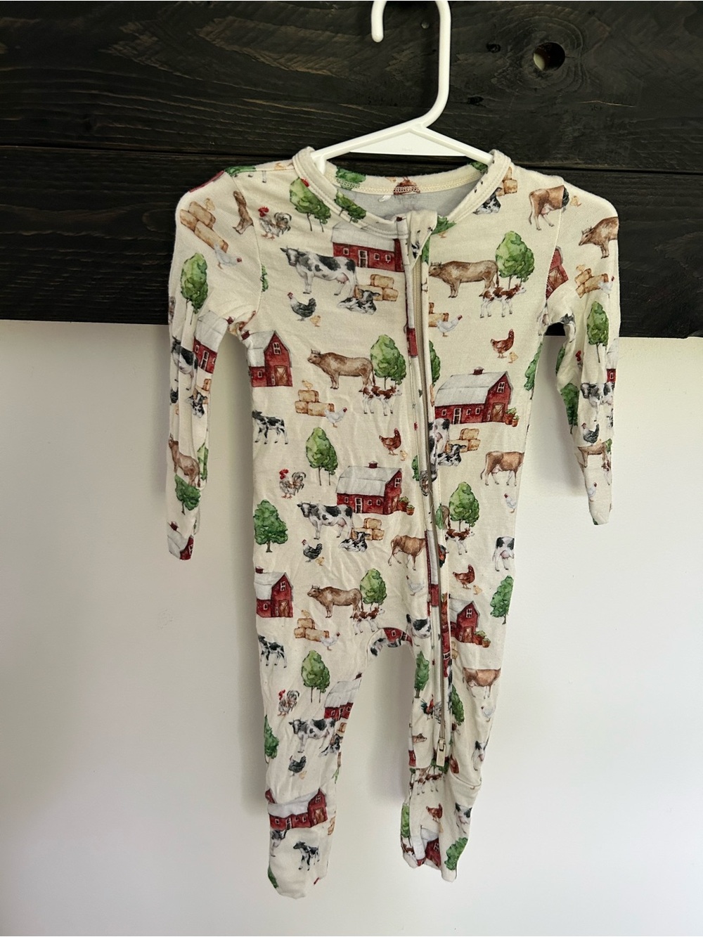 Posh Peanut Cream Farm Print Footed One-Piece